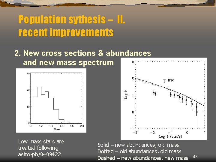 Population sythesis – II. recent improvements 2. New cross sections & abundances and new