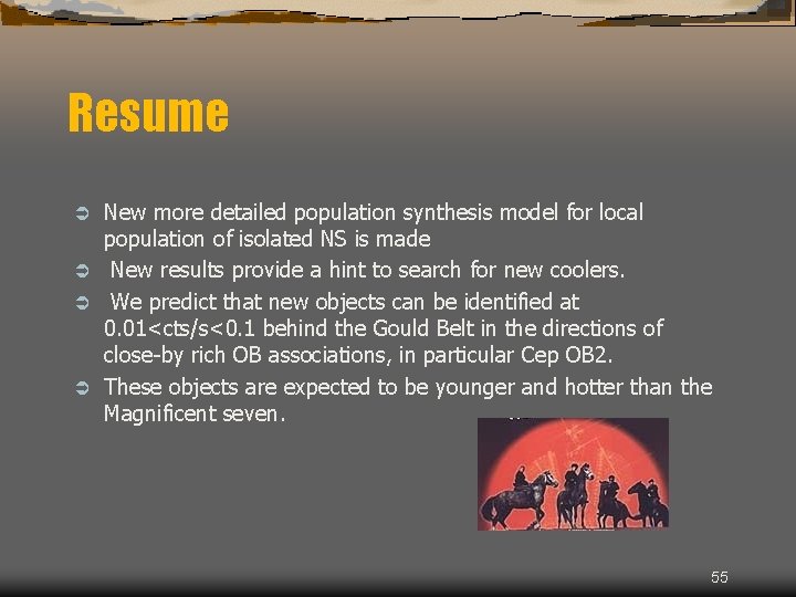 Resume New more detailed population synthesis model for local population of isolated NS is