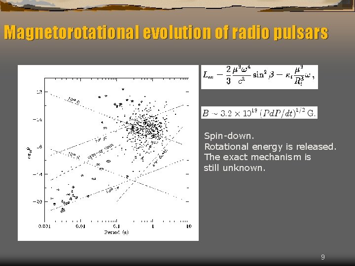 Magnetorotational evolution of radio pulsars Spin-down. Rotational energy is released. The exact mechanism is