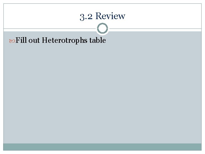 3. 2 Review Fill out Heterotrophs table 