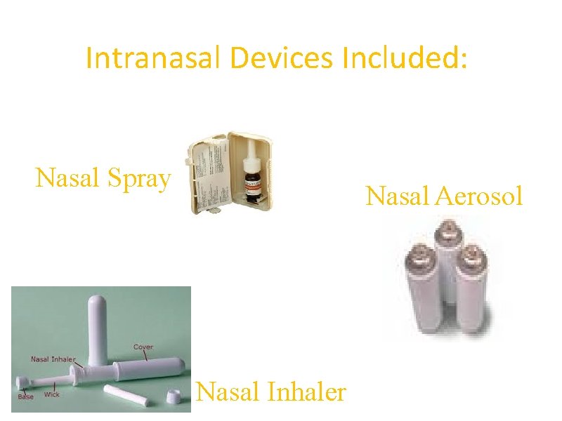 Intranasal Devices Included: Nasal Spray Nasal Aerosol Nasal Inhaler 