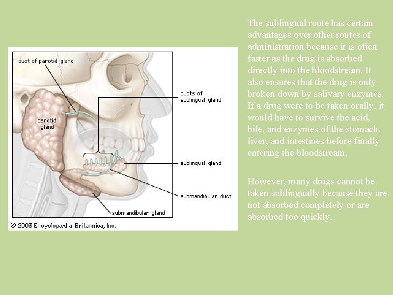 The sublingual route has certain advantages over other routes of administration because it is