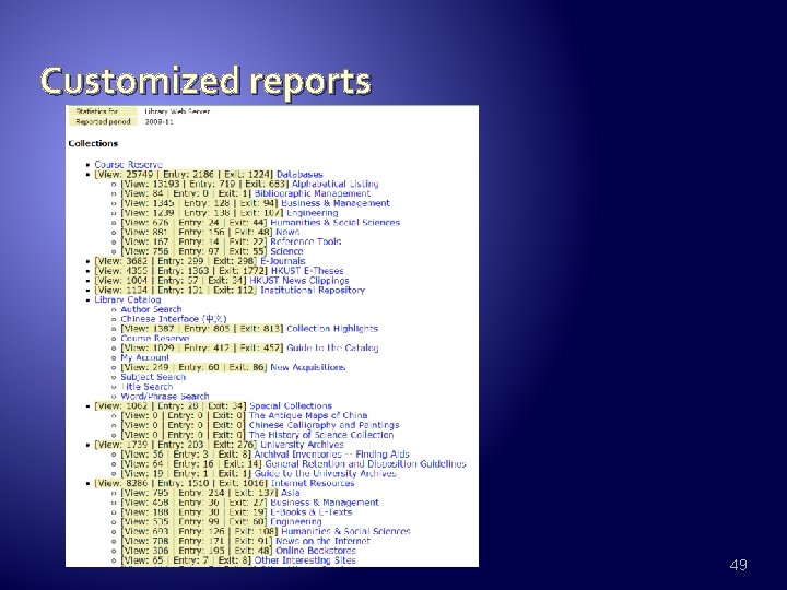 Customized reports 49 