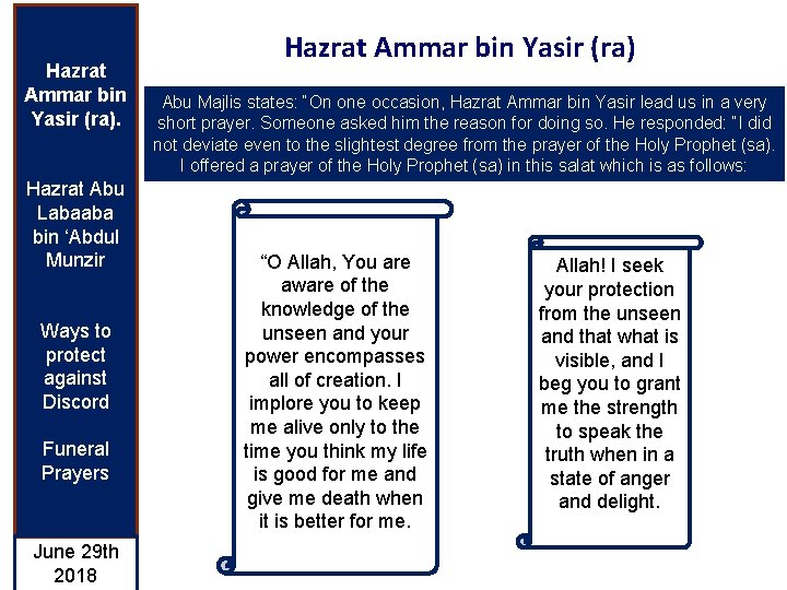 Hazrat Ammar bin Yasir (ra). Hazrat Abu Labaaba bin ‘Abdul Munzir Ways to protect