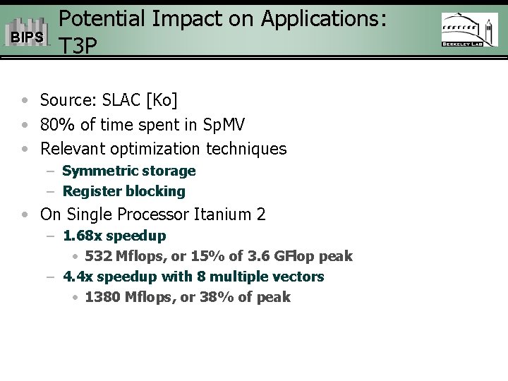 BIPS Potential Impact on Applications: T 3 P • Source: SLAC [Ko] • 80%