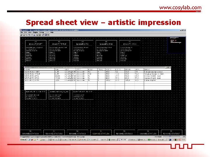 Spread sheet view – artistic impression 