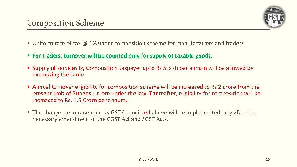 Composition Scheme § Uniform rate of tax @ 1% under composition scheme for manufacturers
