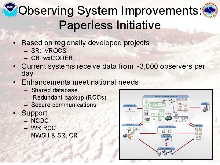 Observing System Improvements: Paperless Initiative • Based on regionally developed projects – SR: IVROCS