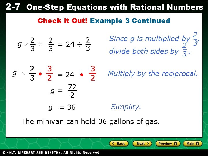 2 -7 One-Step Equations with Rational Numbers Check It Out! Example 3 Continued 2