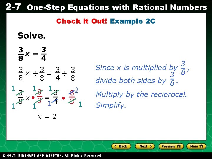2 -7 One-Step Equations with Rational Numbers Check It Out! Example 2 C Solve.
