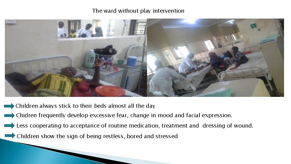 The ward without play intervention Children always stick to their beds almost all the