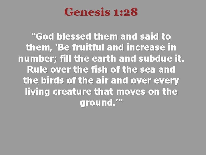 Genesis 1: 28 “God blessed them and said to them, ‘Be fruitful and increase