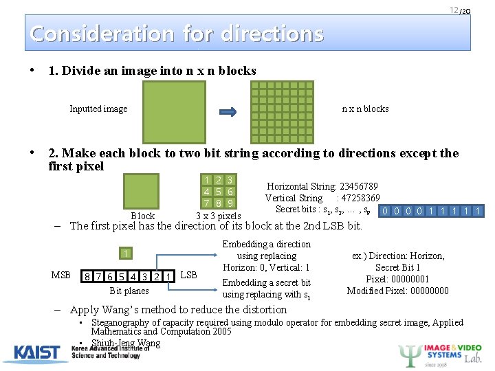 12 /20 Consideration for directions • 1. Divide an image into n x n