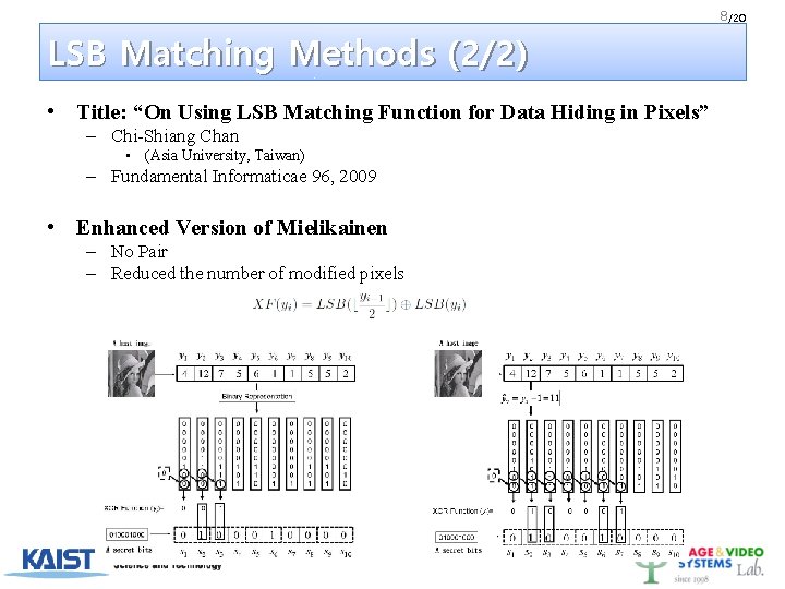 8 /20 LSB Matching Methods (2/2) • Title: “On Using LSB Matching Function for