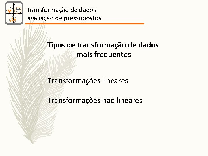transformação de dados avaliação de pressupostos Tipos de transformação de dados mais frequentes Transformações