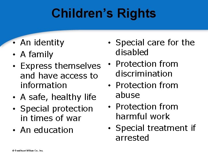 Children’s Rights • An identity • A family • Express themselves and have access