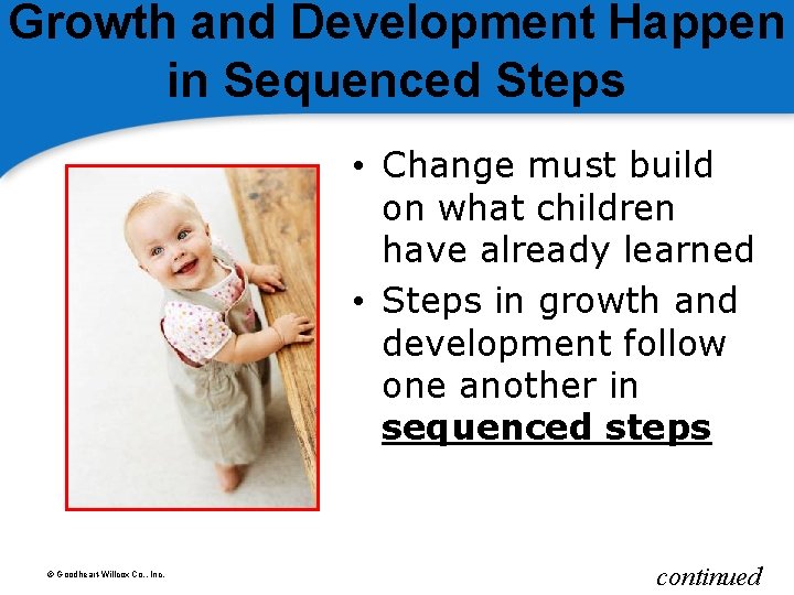 Growth and Development Happen in Sequenced Steps • Change must build on what children