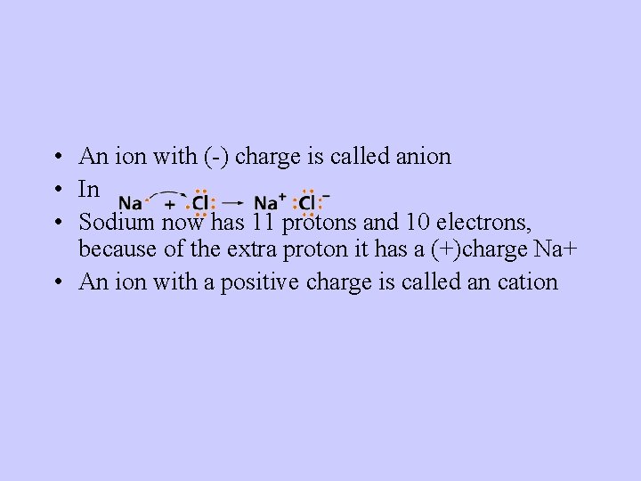  • An ion with (-) charge is called anion • In • Sodium