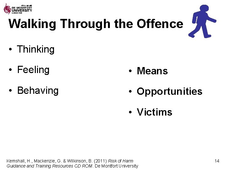 Walking Through the Offence • Thinking • Feeling • Means • Behaving • Opportunities