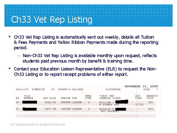 Ch 33 Vet Rep Listing • Ch 33 Vet Rep Listing is automatically sent