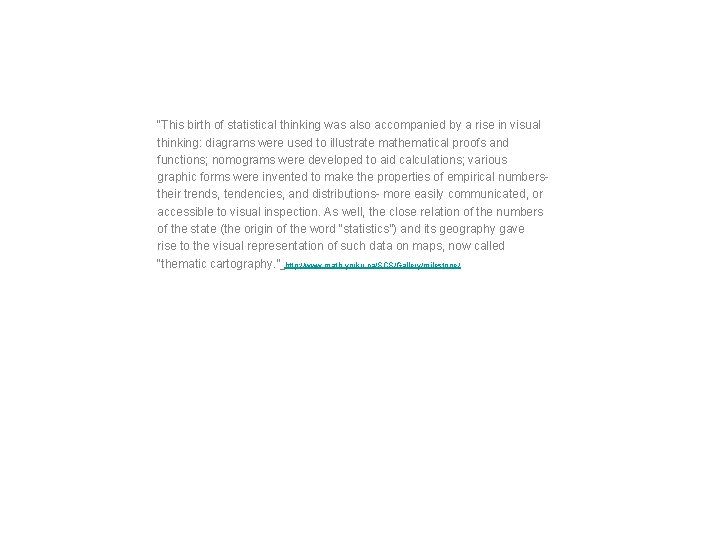 “This birth of statistical thinking was also accompanied by a rise in visual thinking: