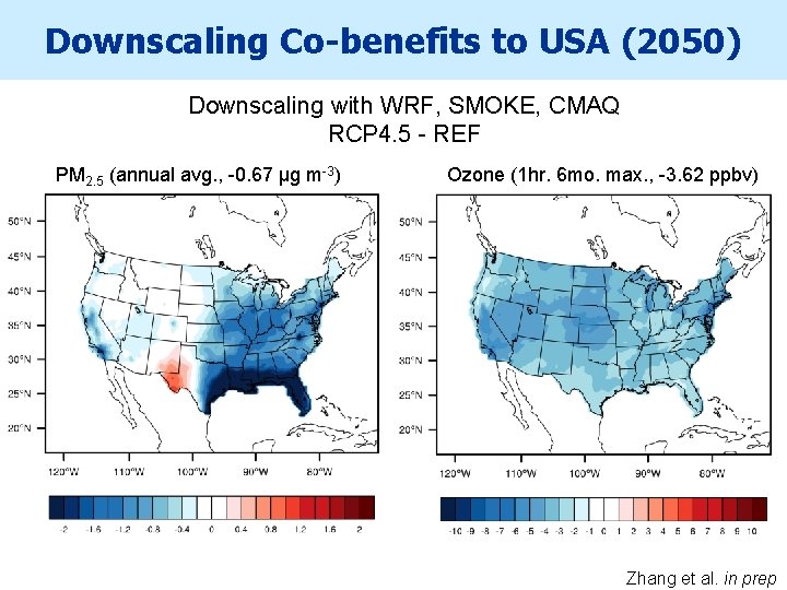 Downscaling Co-benefits to USA (2050) Downscaling with WRF, SMOKE, CMAQ RCP 4. 5 -