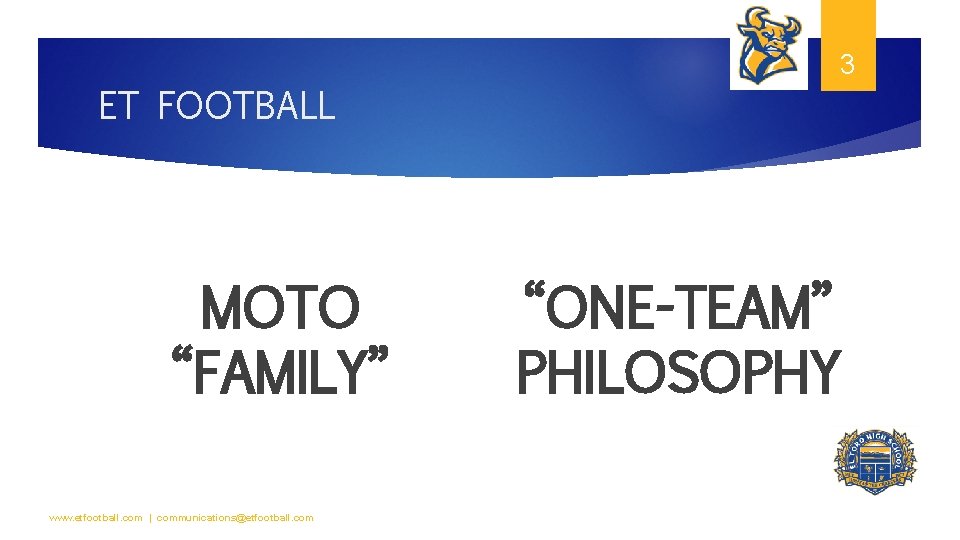 ET FOOTBALL MOTO “FAMILY” www. etfootball. com | communications@etfootball. com 3 “ONE-TEAM” PHILOSOPHY 