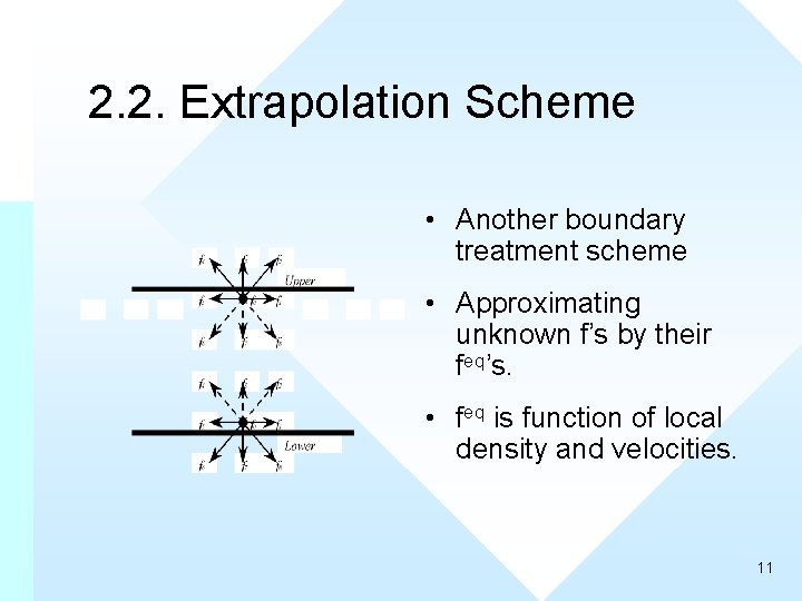 2. 2. Extrapolation Scheme • Another boundary treatment scheme • Approximating unknown f’s by