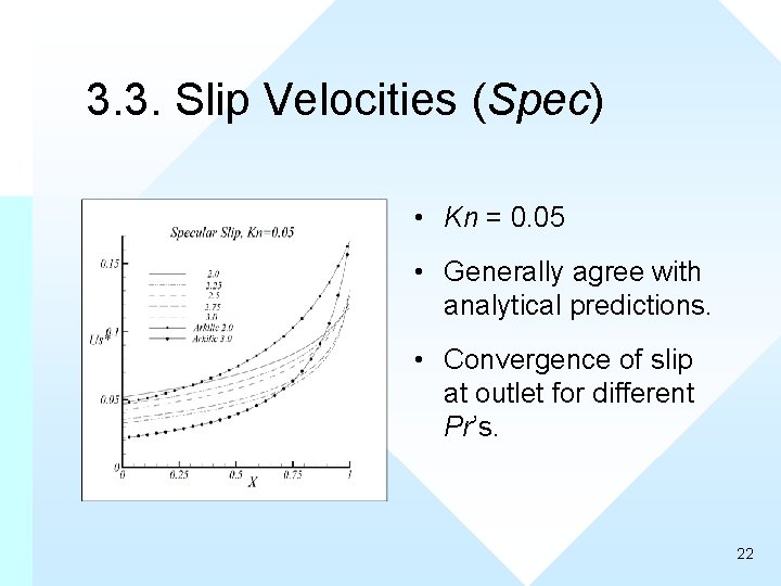 3. 3. Slip Velocities (Spec) • Kn = 0. 05 • Generally agree with