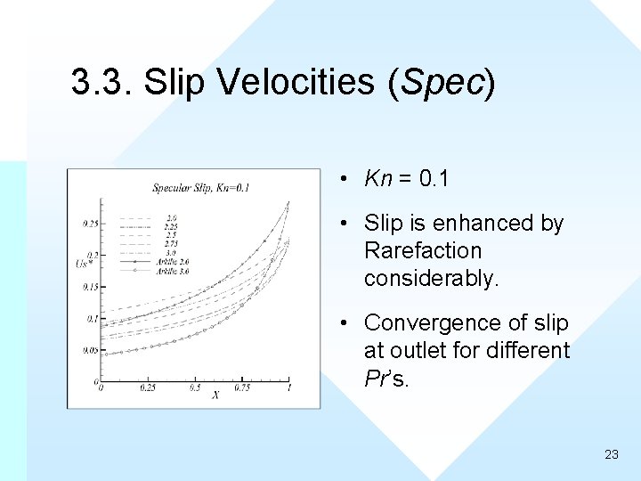 3. 3. Slip Velocities (Spec) • Kn = 0. 1 • Slip is enhanced