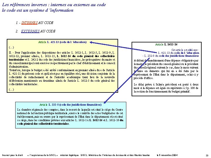 Les références inverses : internes ou externes au code le code est un système