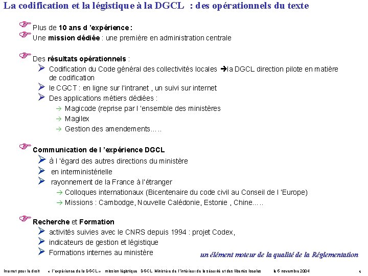 La codification et la légistique à la DGCL : des opérationnels du texte Plus