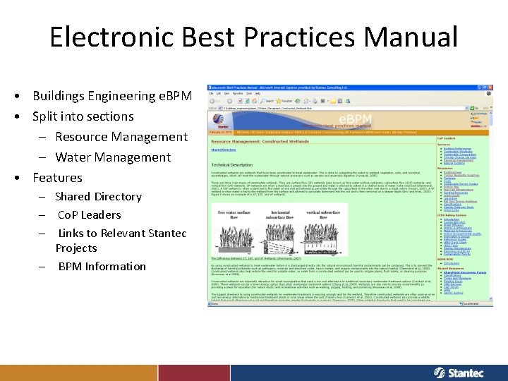 Electronic Best Practices Manual • Buildings Engineering e. BPM • Split into sections –