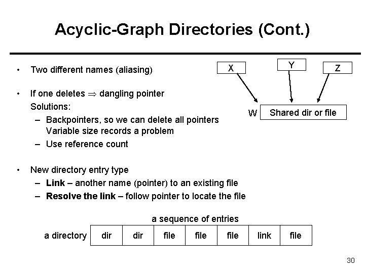Acyclic-Graph Directories (Cont. ) Two different names (aliasing) • If one deletes dangling pointer