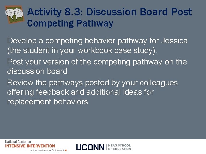 Activity 8. 3: Discussion Board Post Competing Pathway Develop a competing behavior pathway for