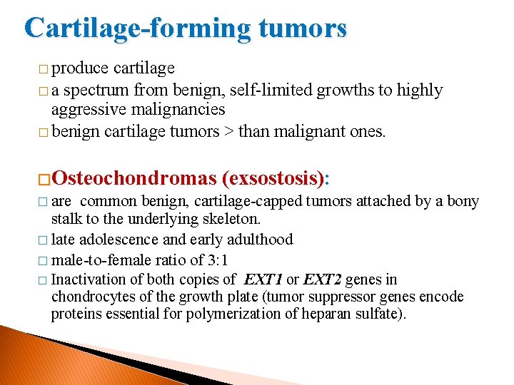 Cartilage-forming tumors � produce cartilage � a spectrum from benign, self-limited growths to highly