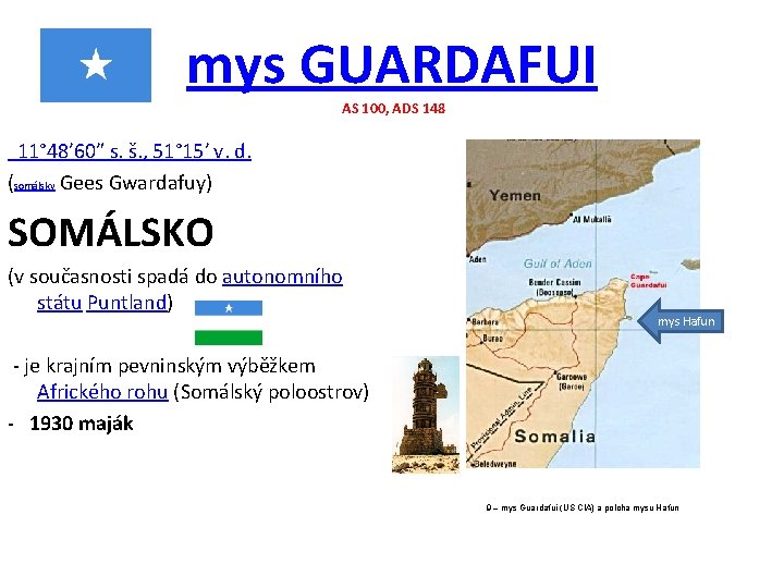 mys GUARDAFUI AS 100, ADS 148 11° 48′ 60″ s. š. , 51° 15′