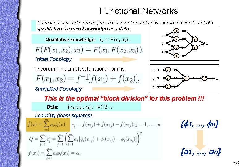 Functional Networks Functional networks are a generalization of neural networks which combine both qualitative