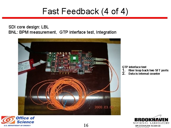 Fast Feedback (4 of 4) SDI core design: LBL BNL: BPM measurement, GTP interface
