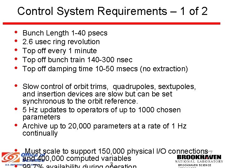 Control System Requirements – 1 of 2 • • • Bunch Length 1 -40