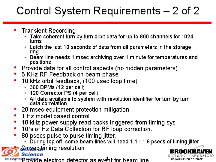 Control System Requirements – 2 of 2 • Transient Recording • • • Provide