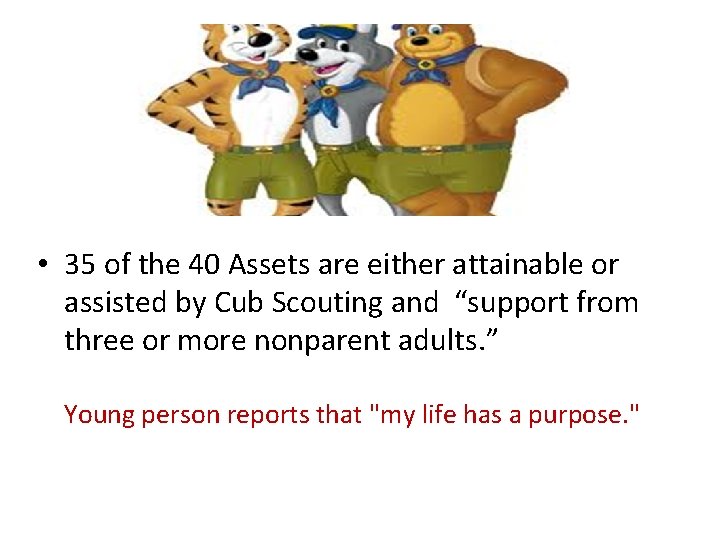  • 35 of the 40 Assets are either attainable or assisted by Cub