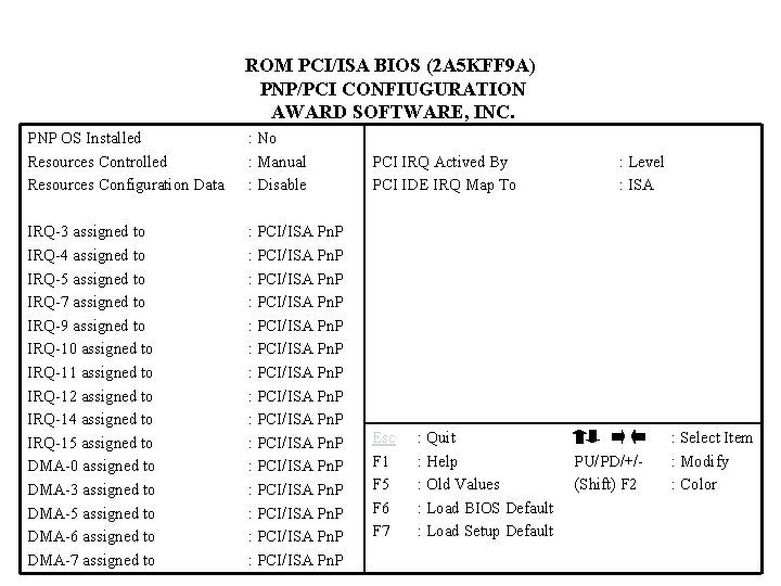 ROM PCI/ISA BIOS (2 A 5 KFF 9 A) PNP/PCI CONFIUGURATION AWARD SOFTWARE, INC.