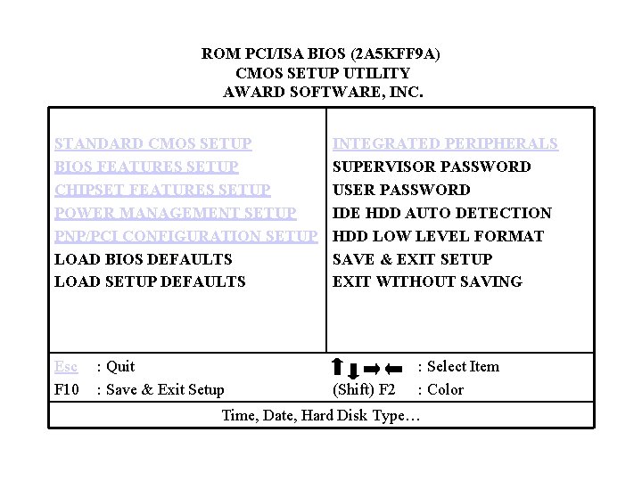 ROM PCI/ISA BIOS (2 A 5 KFF 9 A) CMOS SETUP UTILITY AWARD SOFTWARE,