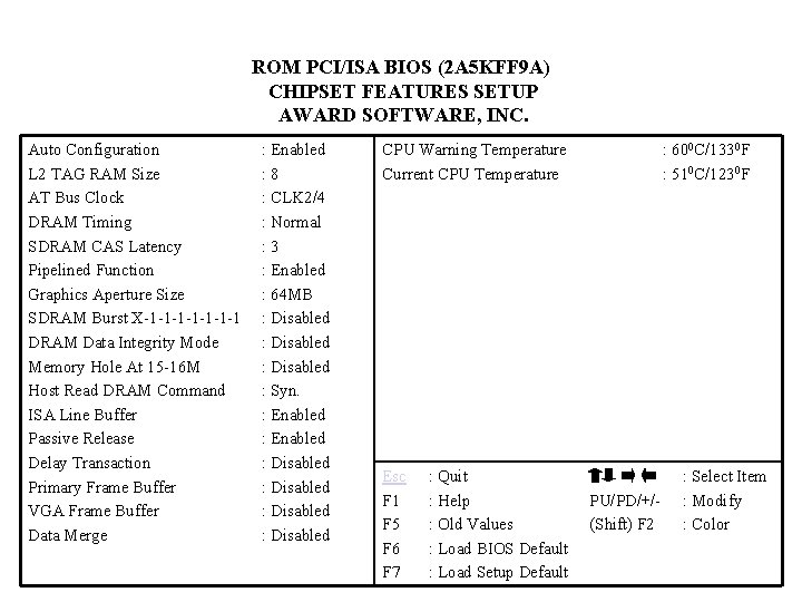 ROM PCI/ISA BIOS (2 A 5 KFF 9 A) CHIPSET FEATURES SETUP AWARD SOFTWARE,
