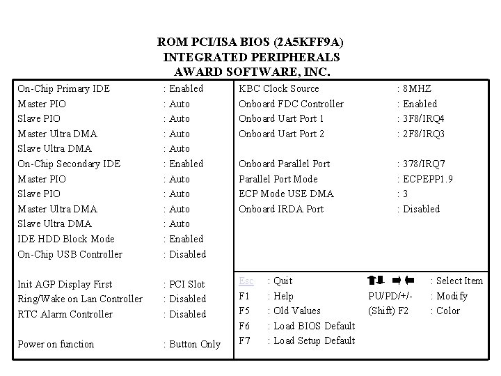 ROM PCI/ISA BIOS (2 A 5 KFF 9 A) INTEGRATED PERIPHERALS AWARD SOFTWARE, INC.