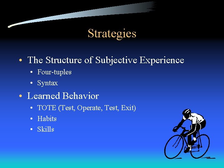 Strategies • The Structure of Subjective Experience • Four-tuples • Syntax • Learned Behavior