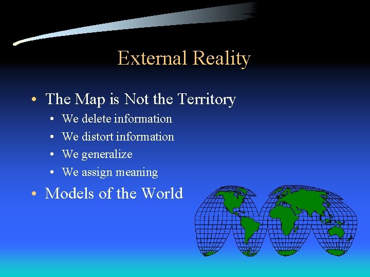 External Reality • The Map is Not the Territory • • We delete information