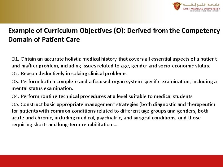 Example of Curriculum Objectives (O): Derived from the Competency Domain of Patient Care O