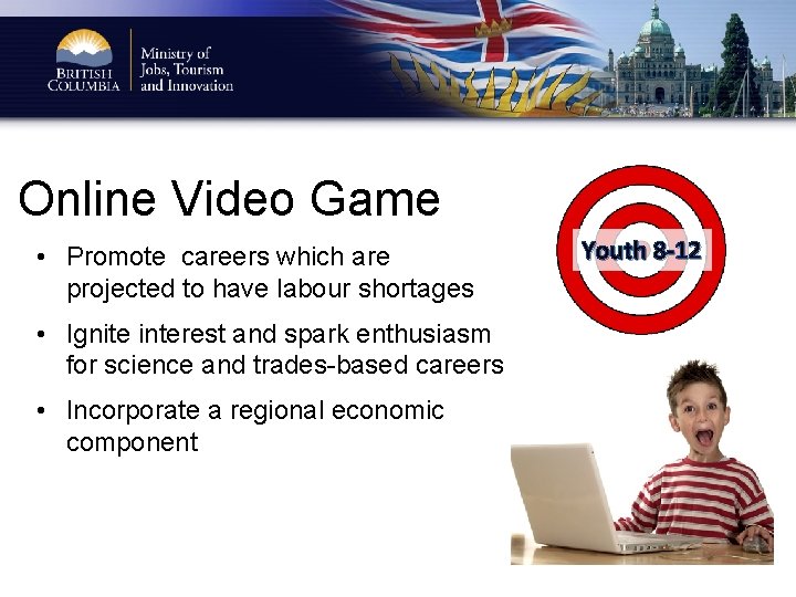 Online Video Game • Promote careers which are projected to have labour shortages •